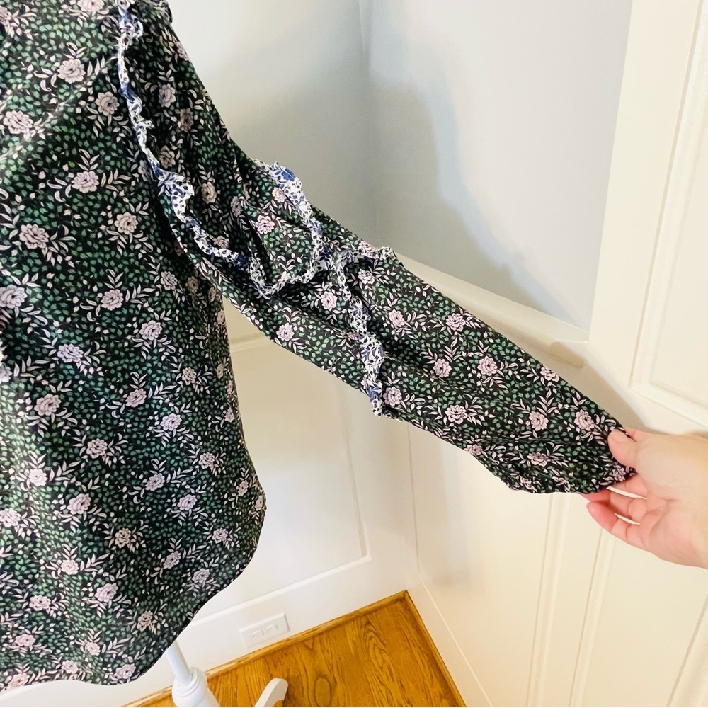 J. CREW x Liberty London Floral Ruffle Sleeve 100% Cotton Poplin Blouse Medium - Picture 8 of 10